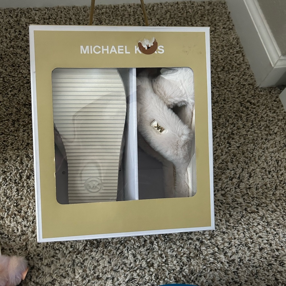 Michael Kors Natural Faux Fur Slides